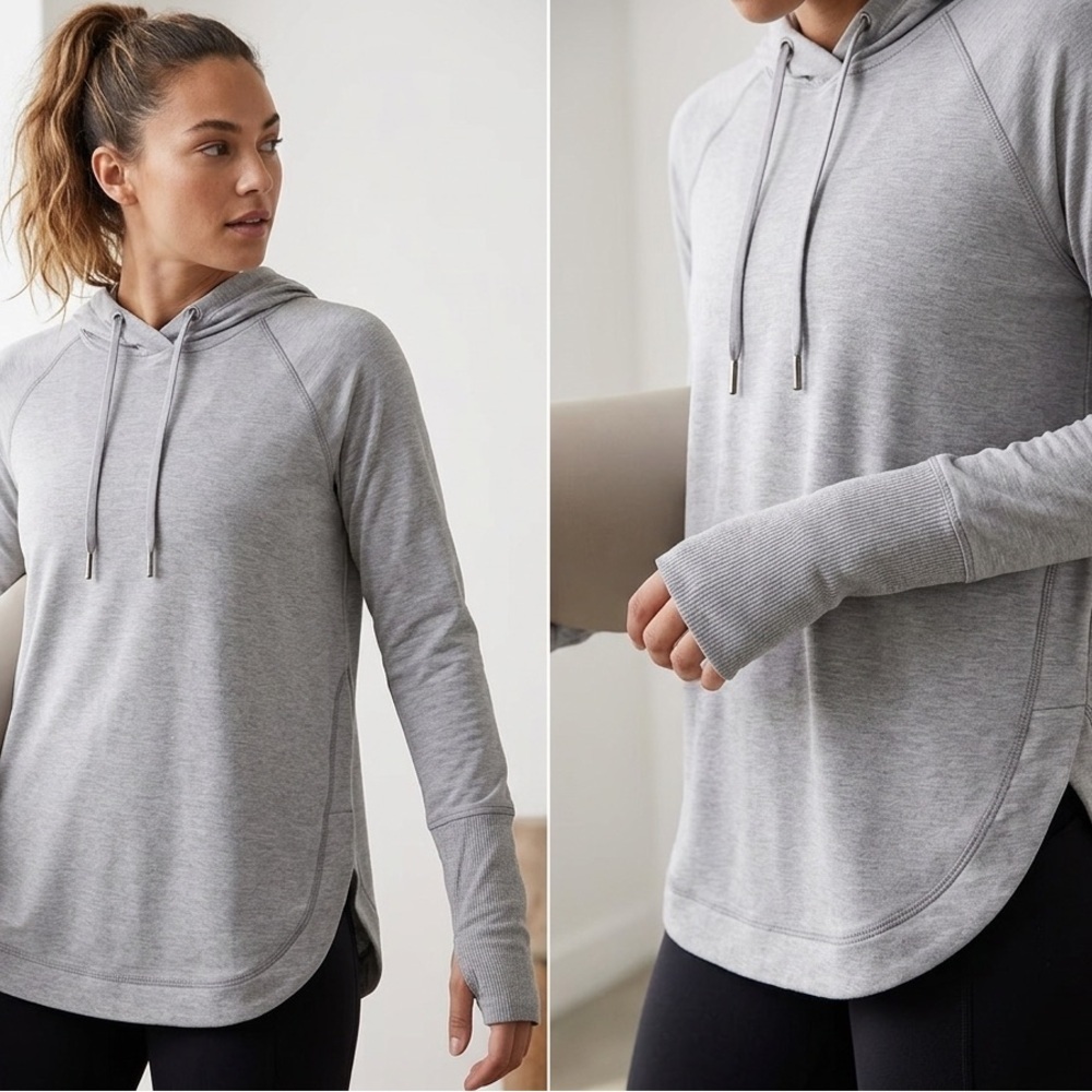 Athleta Light Gray Pullover Hoodie with Thumbhole Cuffs​​